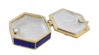 Elegant metal gift box with crystals B0035-08BL in navy blue and gold color scheme with customizable engraving