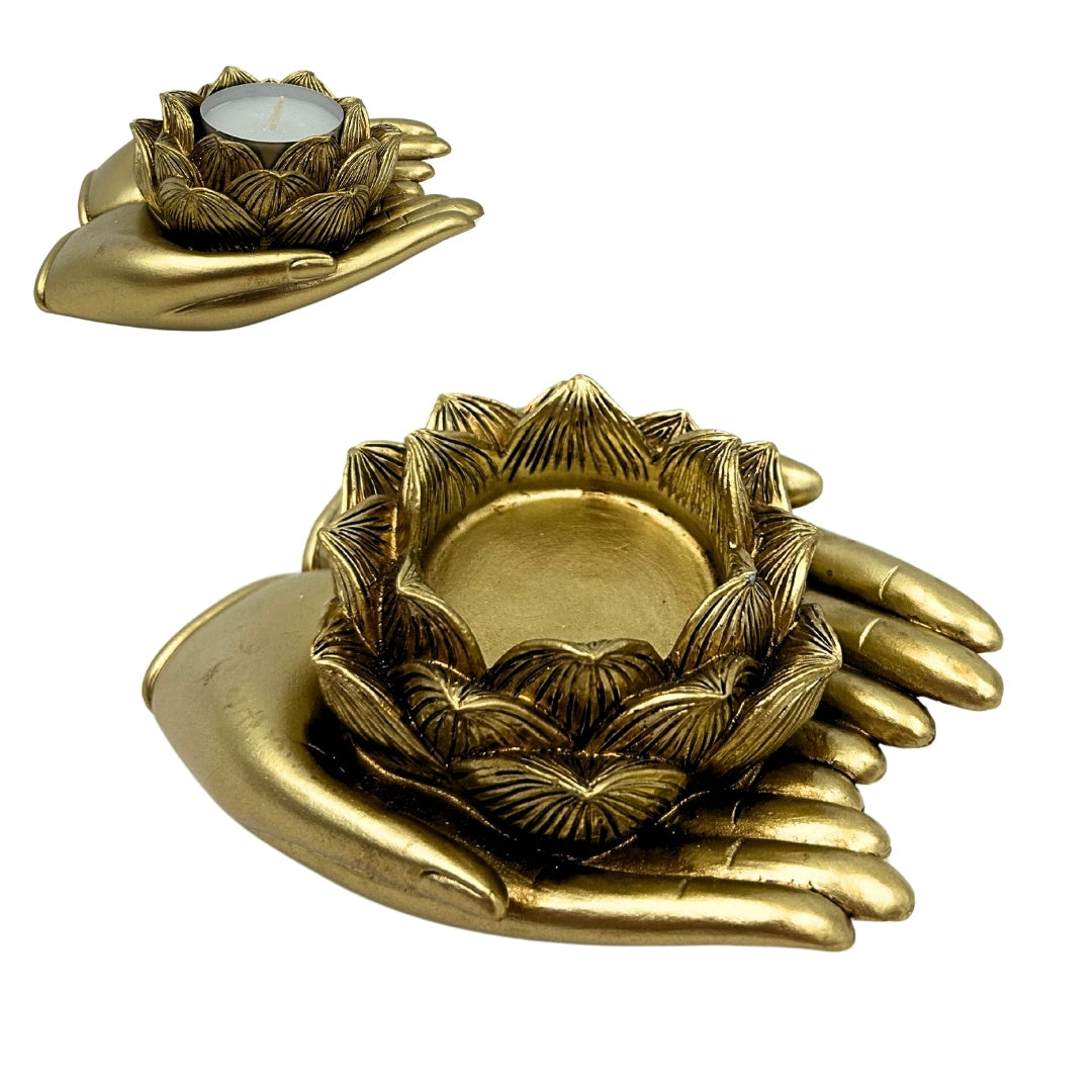 Złoty Świecznik Glamour na Tealight z Możliwością Personalizacji Grawerem – Elegancki Dekoracyjny Element Wnętrza o Wymiarach 11,5 x 9,4 x 4,8 cm z Polyresinu