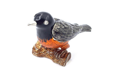 Metal box shaped like a bird with crystals, personalized engraving, perfect as a gift - black, silver, brown, orange, dimensions 5x6x5 cm, material: metal, enamel, crystal