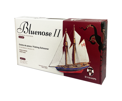 Model do sklejania Bluenose II – drewniany szkuner 38x31x6,5 cm z możliwością personalizacji grawerem – idealny prezent dla żeglarza, wykonany z naturalnych materiałów, poziom trudności: średniozaawansowany