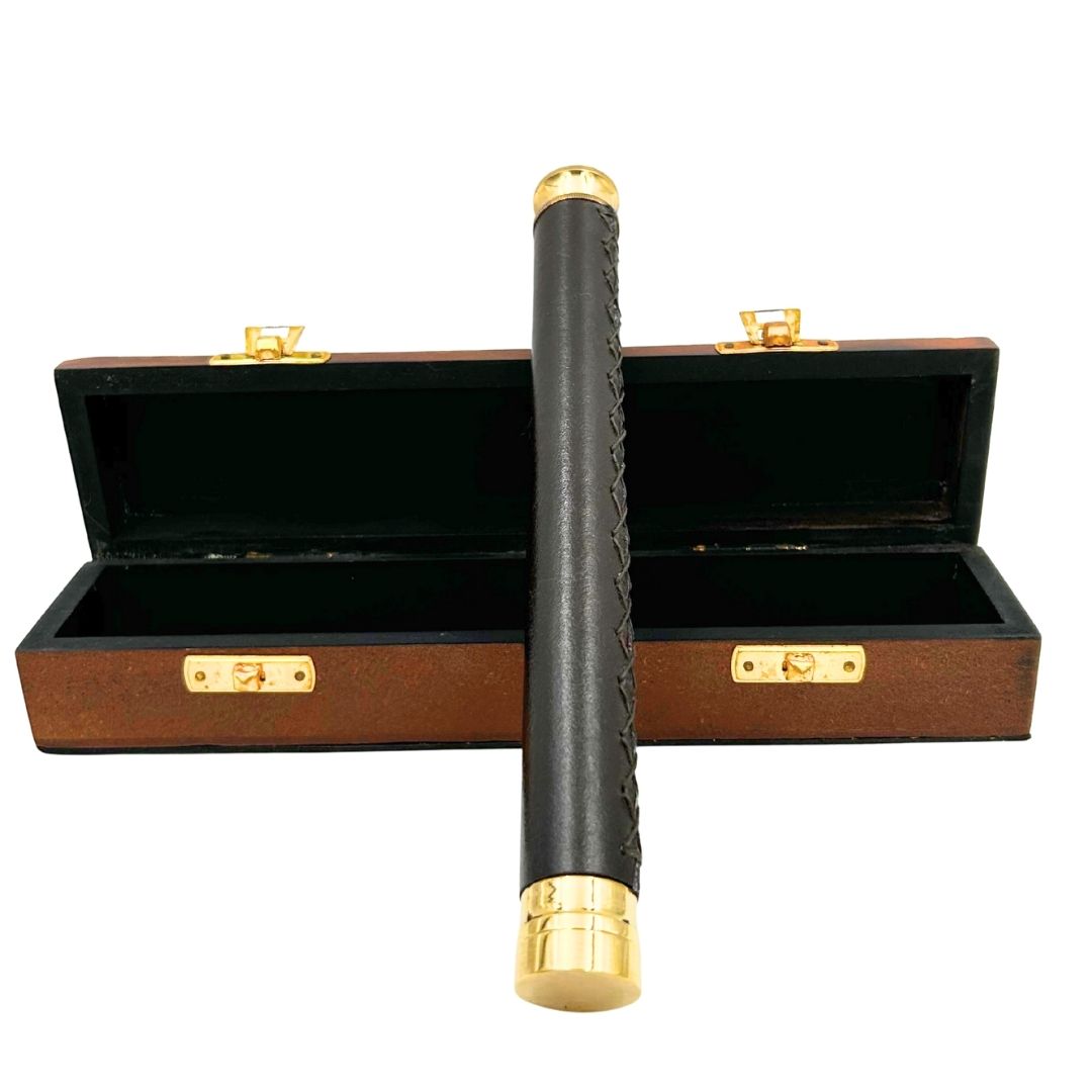 Brass and Leather Telescope with Personalized Engraving in Wooden Box