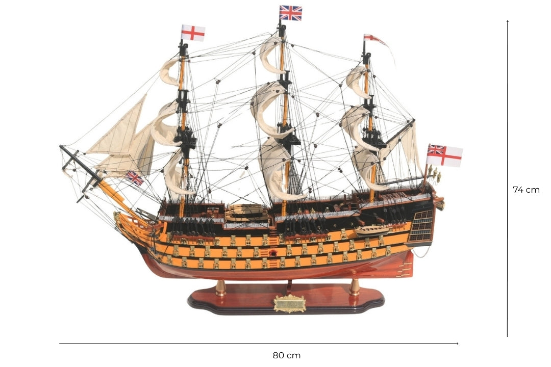 Model Żaglowca HMS Victory 80cm Złożony z Możliwością Personalizacji Grawerem - Ekskluzywna Dekoracja na Prezent, Ręcznie Wykonany z Drewna Egzotycznego, Wysoka Jakość i Dbałość o Szczegóły