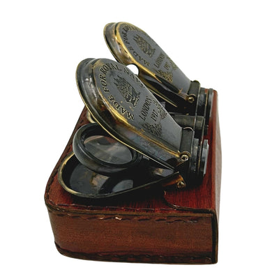 Mosiężna Lornetka Retro w Skórzanym Etui z Możliwością Graweru