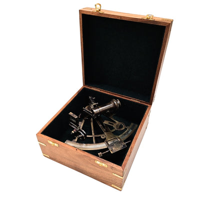 Brass Sextant with Engraving in Wooden Box