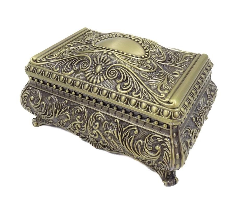 Elegant decorative metal jewelry box with engraving