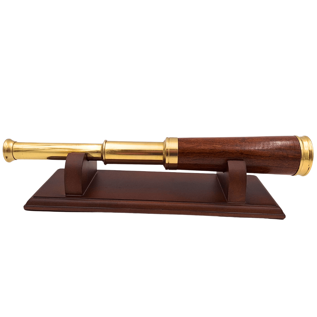 Brass and Wood Telescope with Option for Personalized Engraving on Elegant Wooden Base
