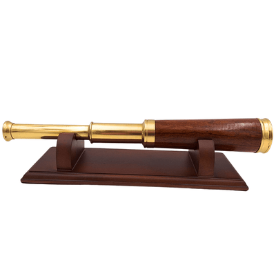 Brass and Wood Telescope with Option for Personalized Engraving on Elegant Wooden Base