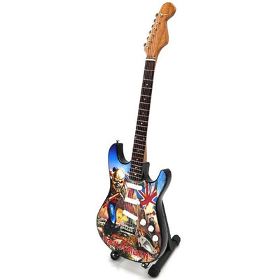 Mini Gitara Dekoracyjna Iron Maiden „The Trooper” z Mahoniu - Ręcznie Wykonana Ozdoba dla Fanów Muzyki