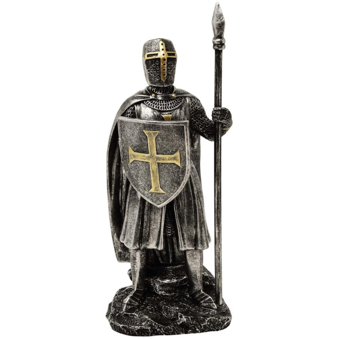Knight Figurine with Spear 20 cm with customizable engraving - hand-painted polyresin decoration for history and military enthusiasts