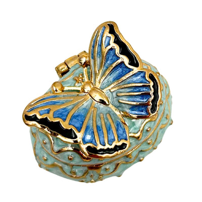 Exclusive Butterfly Jewelry Box with Crystals, Personalized Engraving, White and Gold, 3.5 cm Height
