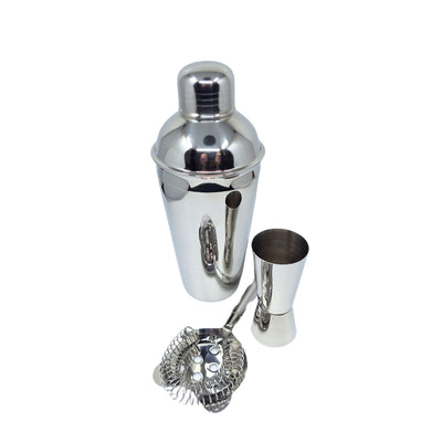 Steel Bartender Set 3 pieces with customizable engraving - Shaker 750 ml, Jigger 15/30 ml, Strainer - elegant gift for cocktail lovers, stainless steel, silver color