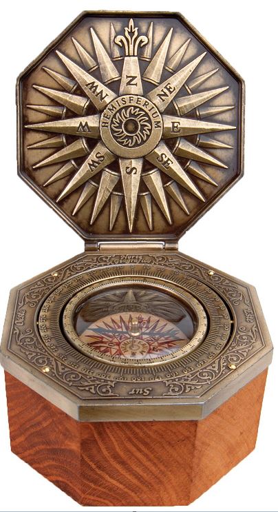 Busolă magnetică exclusivistă Cardan H43, din alamă și lemn, cu gravură personalizată