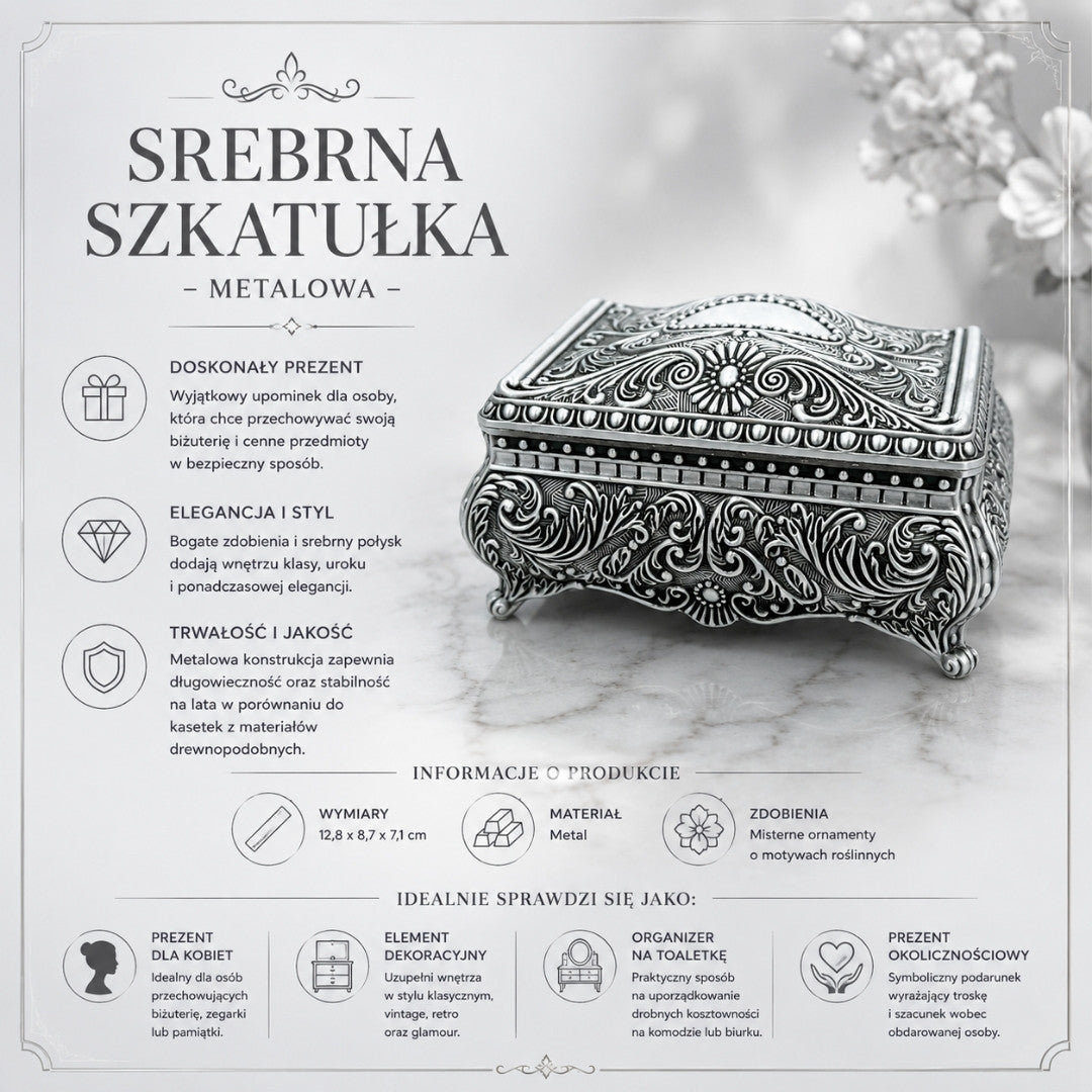 Silver Metal Jewelry Box 20-74M with Engraving