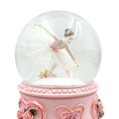 Tańcząca Baletnica w Szklanej Kuli 15cm z Personalizowanym Grawerem - Elegancka Pozytywka z Pastelową Podstawą i Melodią Jezioro Łabędzie