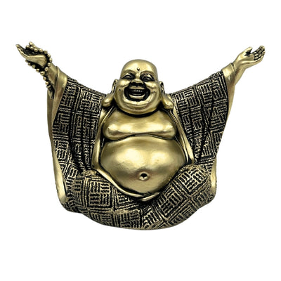 Figurka Radosnego Buddy w Złocie z Możliwością Personalizacji Grawerem - Elegancka Dekoracja na Prezent o Wysokości 17,1 cm z Polyresinu, Symbolizująca Bogactwo i Szczęście