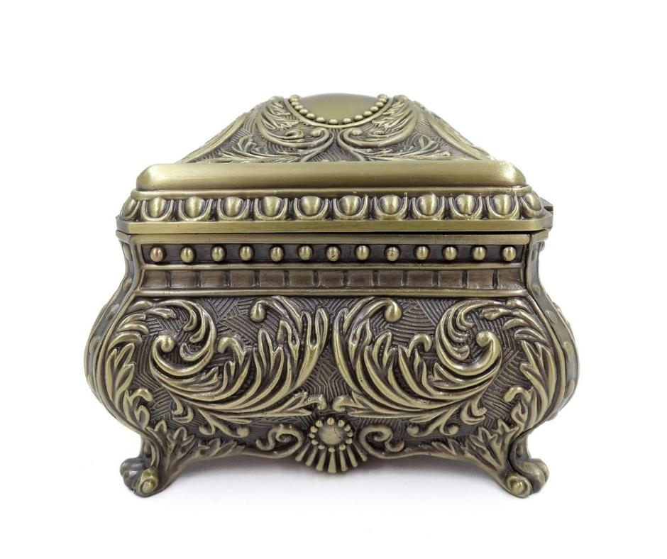 Elegant decorative metal jewelry box with engraving