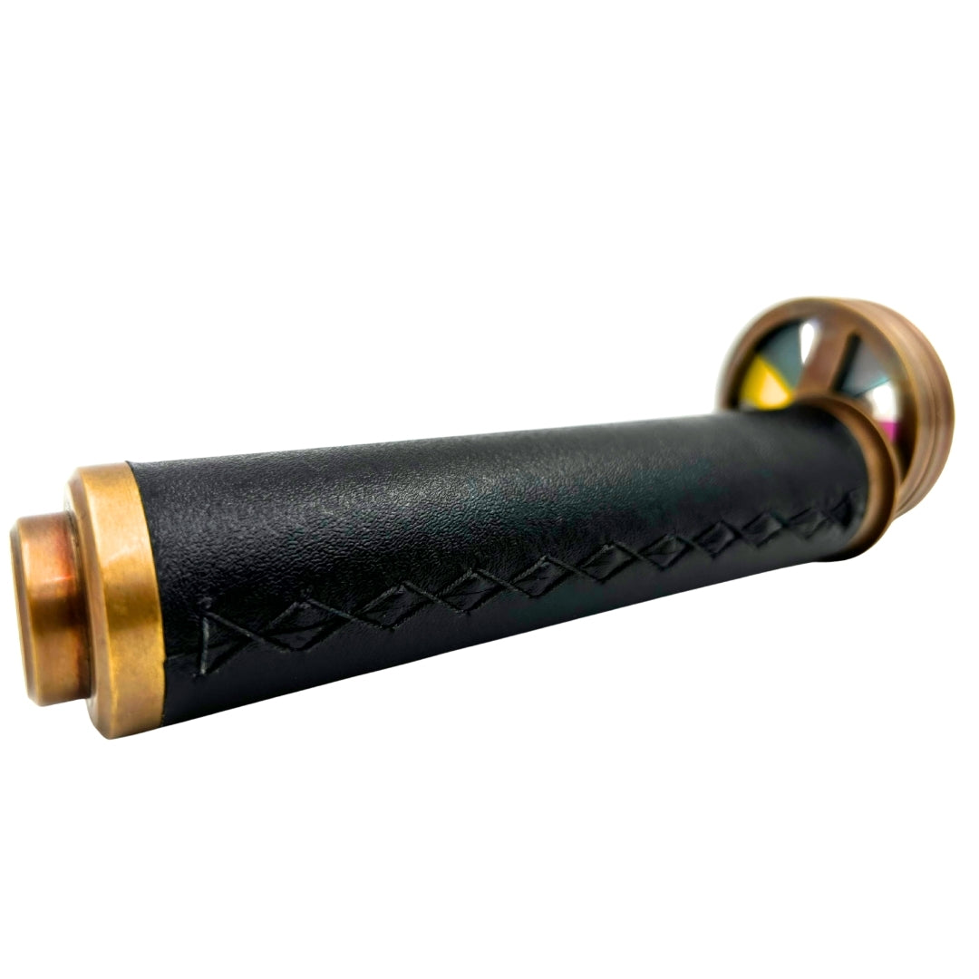 Retro Kaleidoscope Made of Brass and Leather with Personalized Engraving Option - Elegant Gift, Height 18 cm, Diameter 5.5 cm