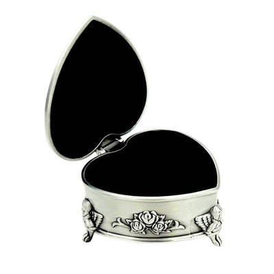 Heart-Shaped Metal Jewelry Box with Personalized Engraving Option – Elegant Gift for Valentine's Day, Anniversary, or Birthday, Decorated with Rose Motif, Dimensions 8.7 x 8.4 x 5.1 cm