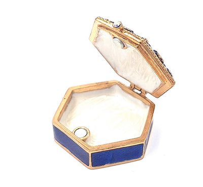 Elegant metal gift box with crystals B0035-08BL in navy blue and gold color scheme with customizable engraving