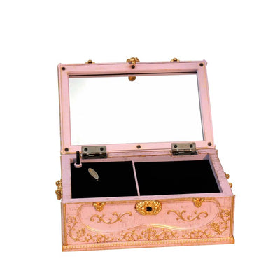 Pink Jewelry Box with Music Box and Gold Decorations, engraving personalization option, perfect gift, dimensions 18x11.8x11.8 cm