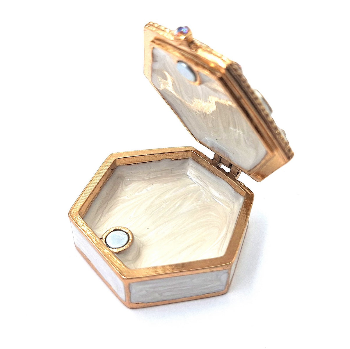Elegant metal gift box with crystals B0035-08WH, white and gold, customizable engraving, perfect for jewelry and small items, 5x5x2 cm