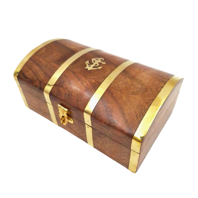 Szkatułka Drewniana Marynistyczna Vintage DNU-020 z Mosiężnym Motywem Kotwicy, Personalizowany Grawer, Idealna na Prezent dla Miłośników Morza, Wymiary 18,4 × 12,7 × 7,6 cm