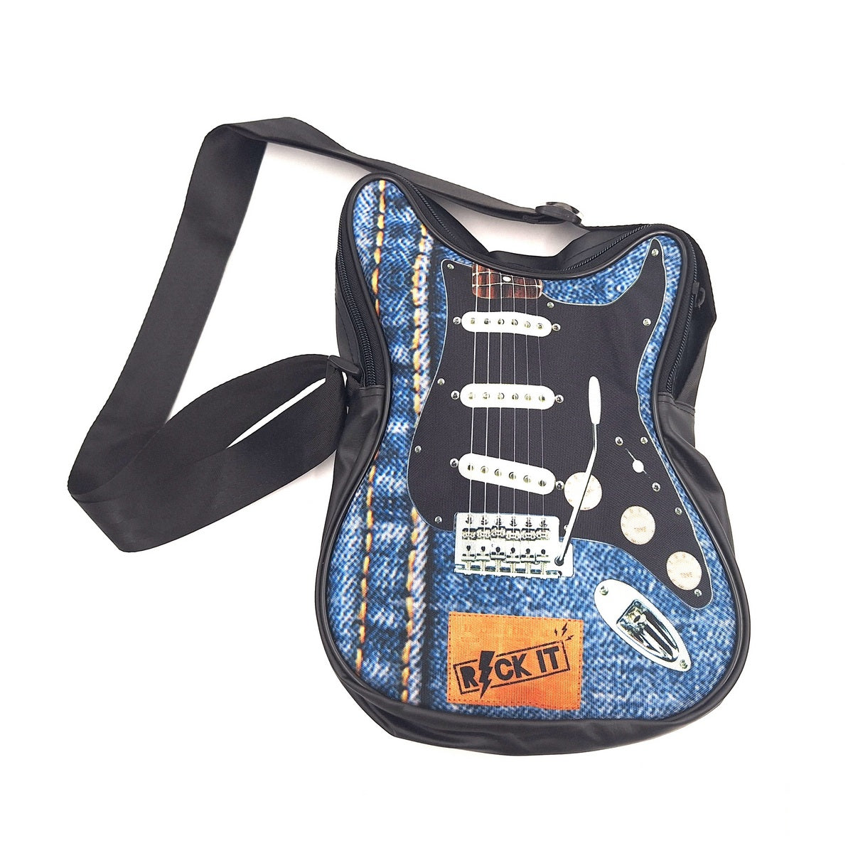 Torba na ramię w kształcie gitary Let’s Rock RBG-019 z możliwością personalizacji grawerem, wodoodporna, idealna na prezent dla muzyka, PVC 100% i poliester, wymiary 34 x 23 x 5 cm