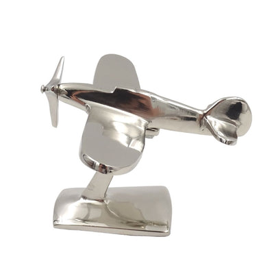 Model de avion monomotor N-0896 din aluminiu de culoare argintie, 17x14x11 cm