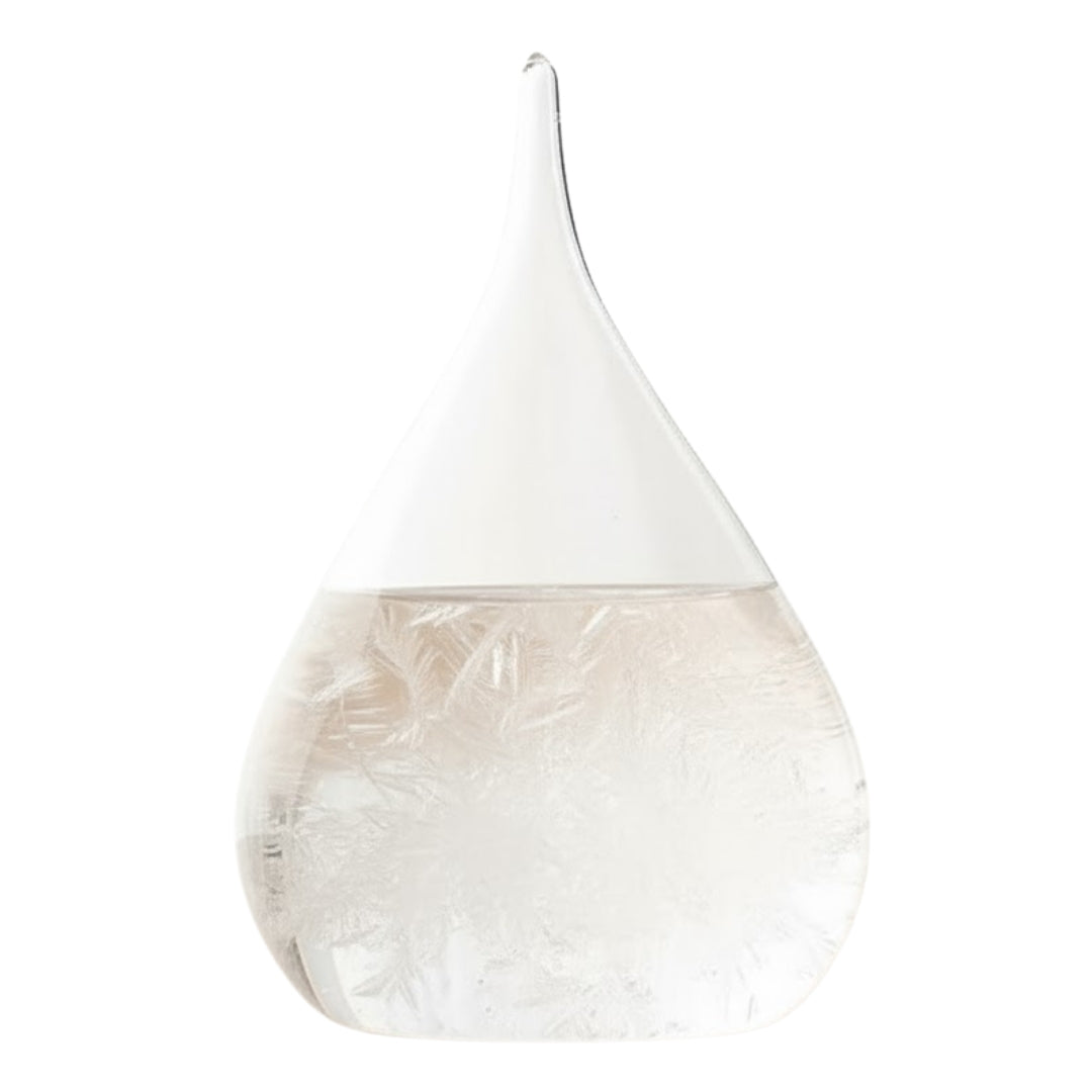 Barometr Burzowy Fitzroya - Kropla Storm Glass z możliwością personalizacji grawerem - elegancki prezent w kształcie kropli, wysokość 11 cm, szklane naczynie z unikalnymi kryształami reagującymi na zmiany pogody