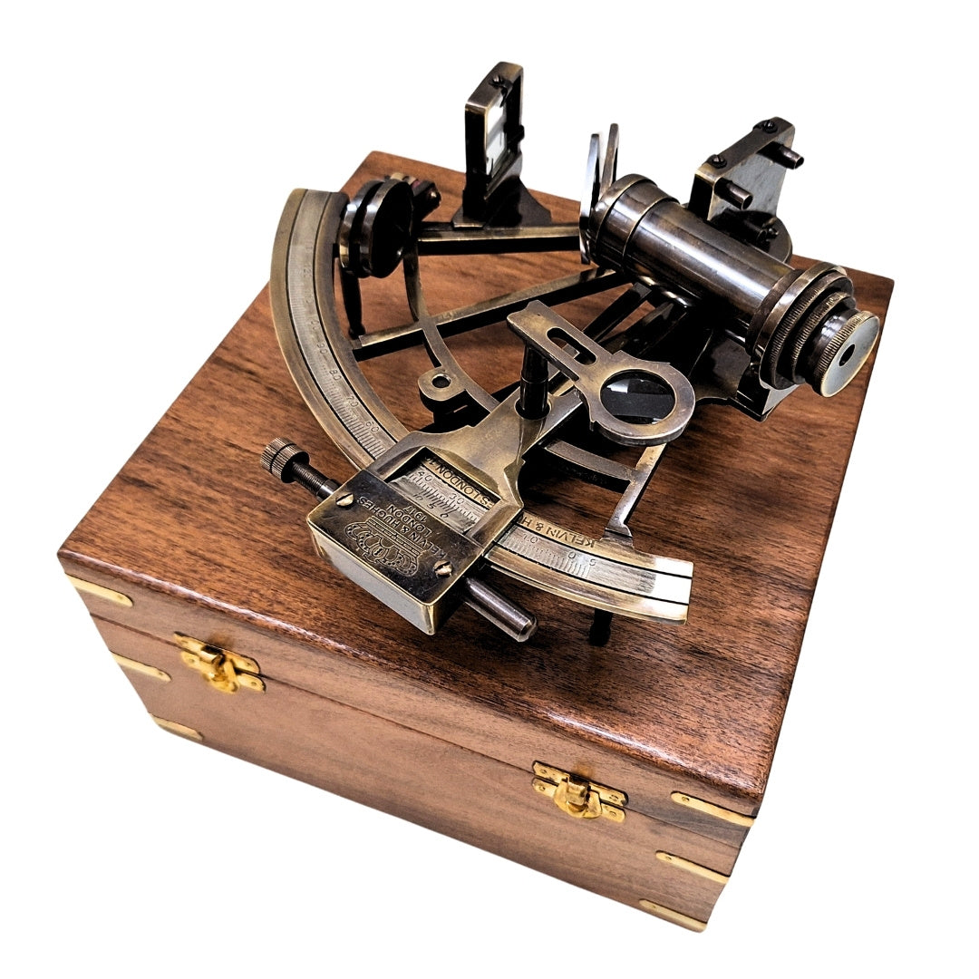 Brass Sextant with Engraving in Wooden Box
