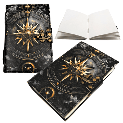Jurnal din piele retro Roza vânturilor, 200 de pagini, cu posibilitate de personalizare prin gravură - bleumarin, carnețel din piele de capră de înaltă calitate pentru cadou