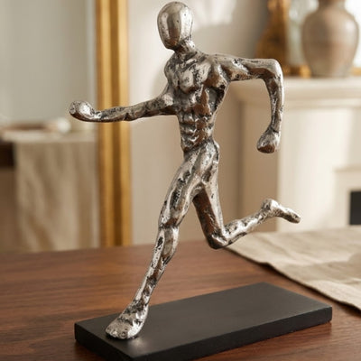 Statuetă alergător, figurină metalică cu gravură