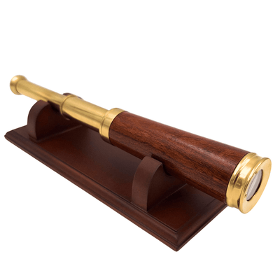Brass and Wood Telescope with Option for Personalized Engraving on Elegant Wooden Base