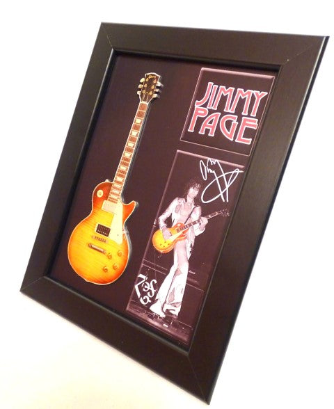 Mini gitara w stylu Jimmy Page z ramką FMG-012, możliwość personalizacji grawerem, idealna na prezent, drewniana ramka 1,3cm x 16cm x 21,4cm, stalowa mini gitara do postawienia lub zawieszenia na ścianie