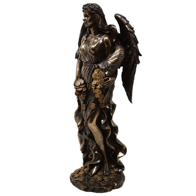 Figurka Fortuna Bogini Szczęścia i Bogactwa 29cm z Rogiem Obfitości - Personalizowany Grawer na Prezent, Elegancka Dekoracja z Konglomeratu Żywic w Odcieniach Brązu i Miedzi