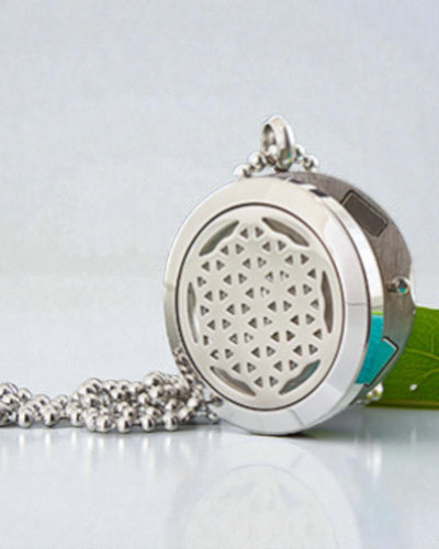 Aurelia Vita – Aromaterapeutyczny Naszyjnik Dyfuzor Kwiat Życia 25 mm ze Stali Nierdzewnej