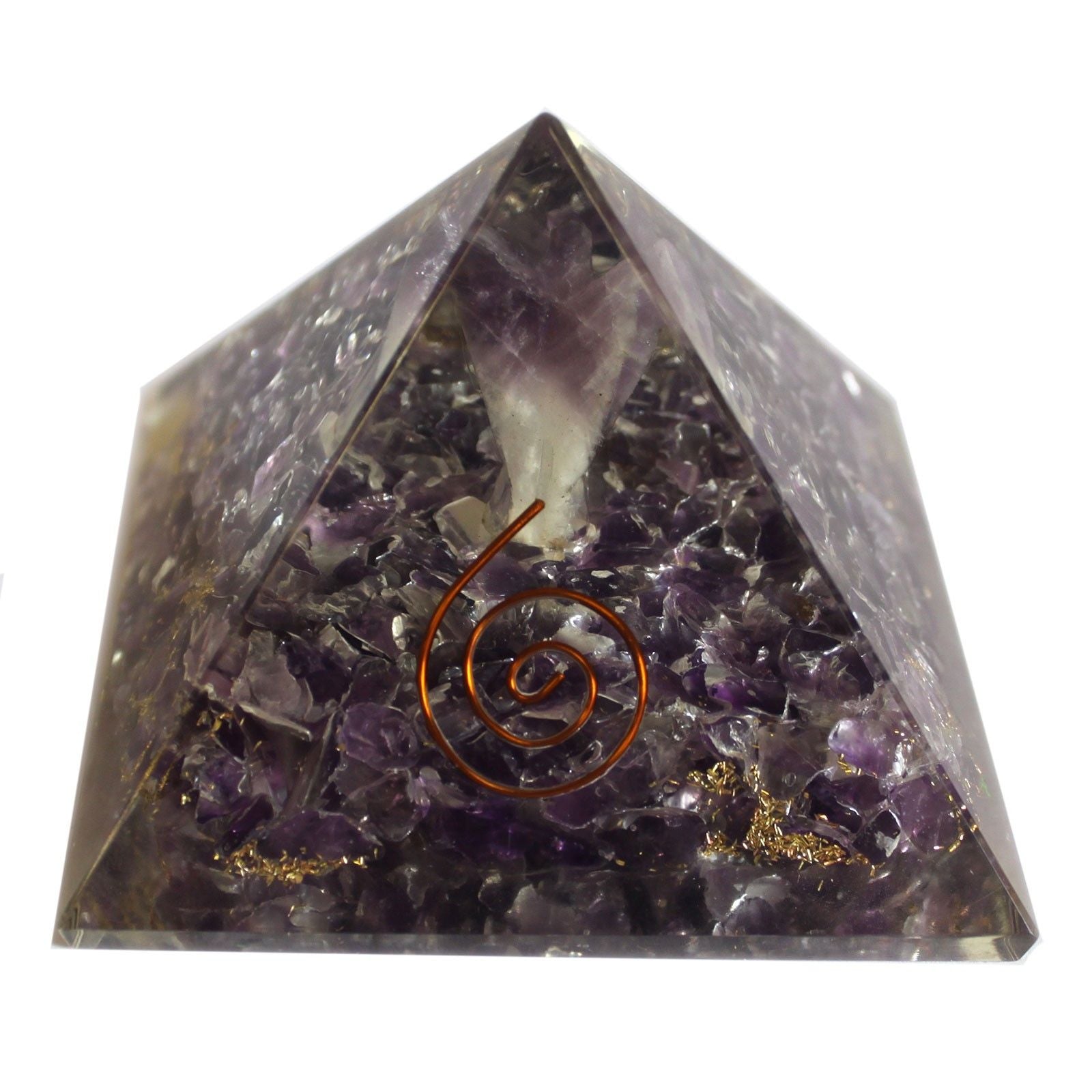 Magic Orgonite Pyramid 70 mm - Angel with Esoteric Objects, Greenish Interior, and Hand Finish
