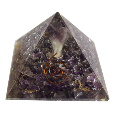 Magic Orgonite Pyramid 70 mm - Angel with Esoteric Objects, Greenish Interior, and Hand Finish