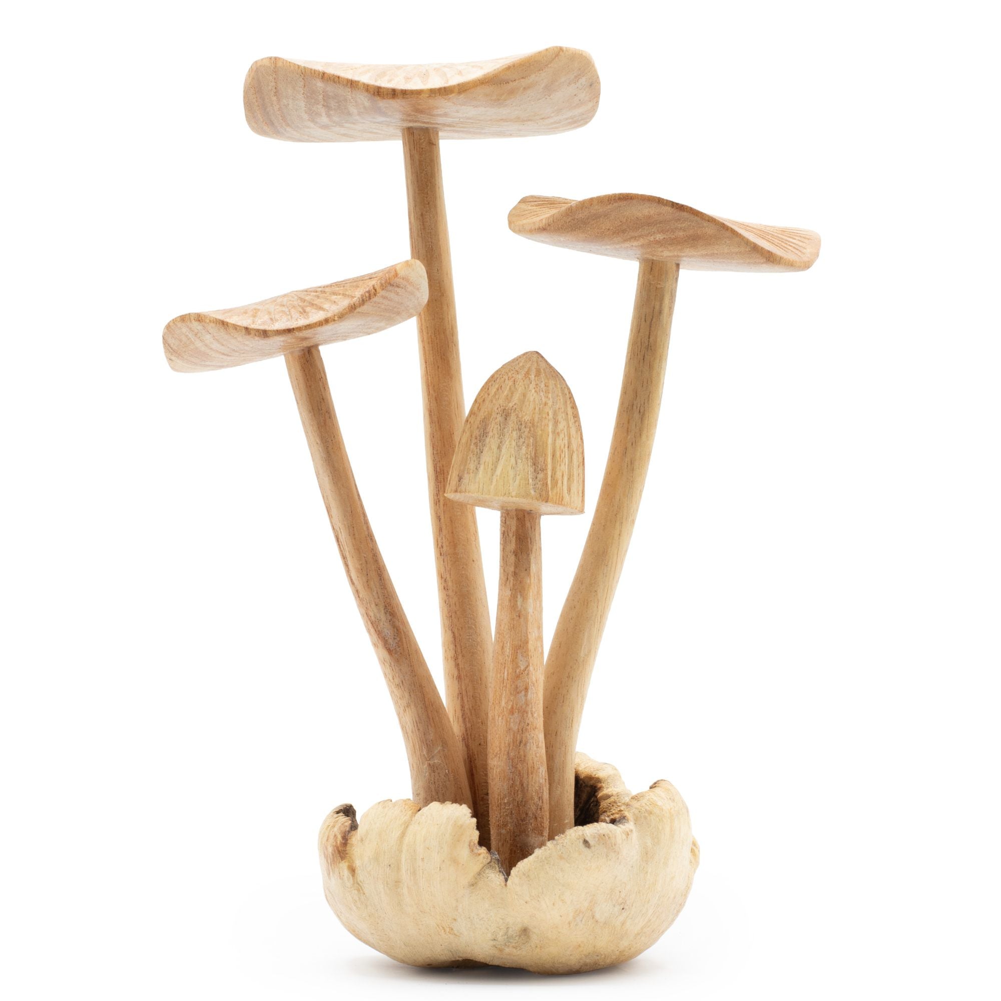 Ręcznie Rzeźbione Grzyby Leśne - Zestaw 4 Dużych Grzybów z Naturalnego Drewna, Idealne na Prezent - Wysokość 14 cm, Unikalny Styl Rustykalny, Doskonałe do Dekoracji Wnętrz