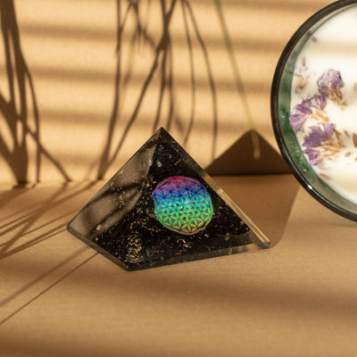 Orgone Pyramid with Black Tourmaline 5.5x4.5cm with Flower of Life