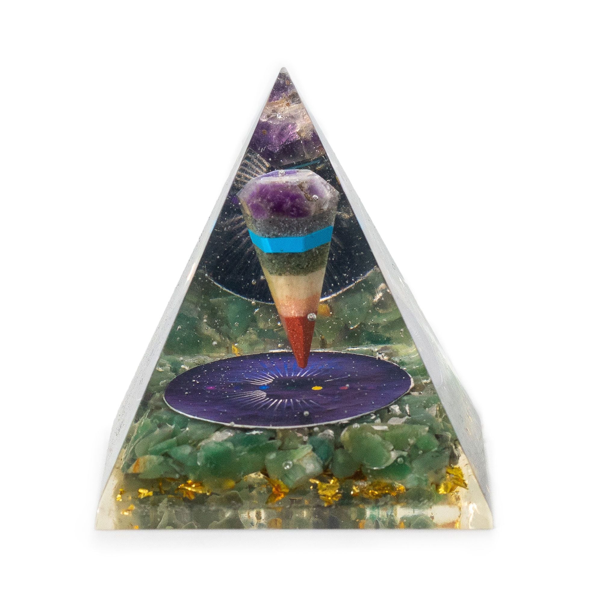Med Organite Piramida z Pendulum i Zielonymi Chipsami Awenturynu 7x6 cm
