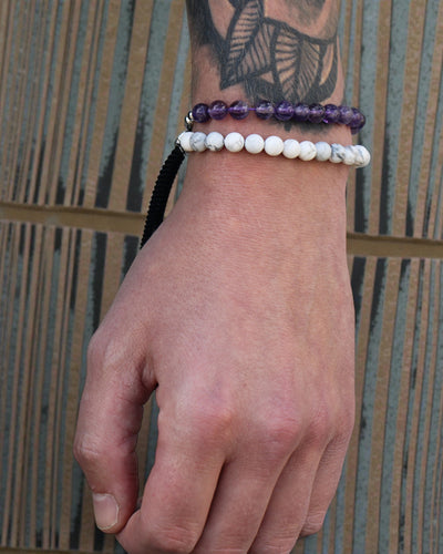 Ocean Calm – Bransoletka z Białym Howlitem i Srebrem 925 na Granatowym Sznurku