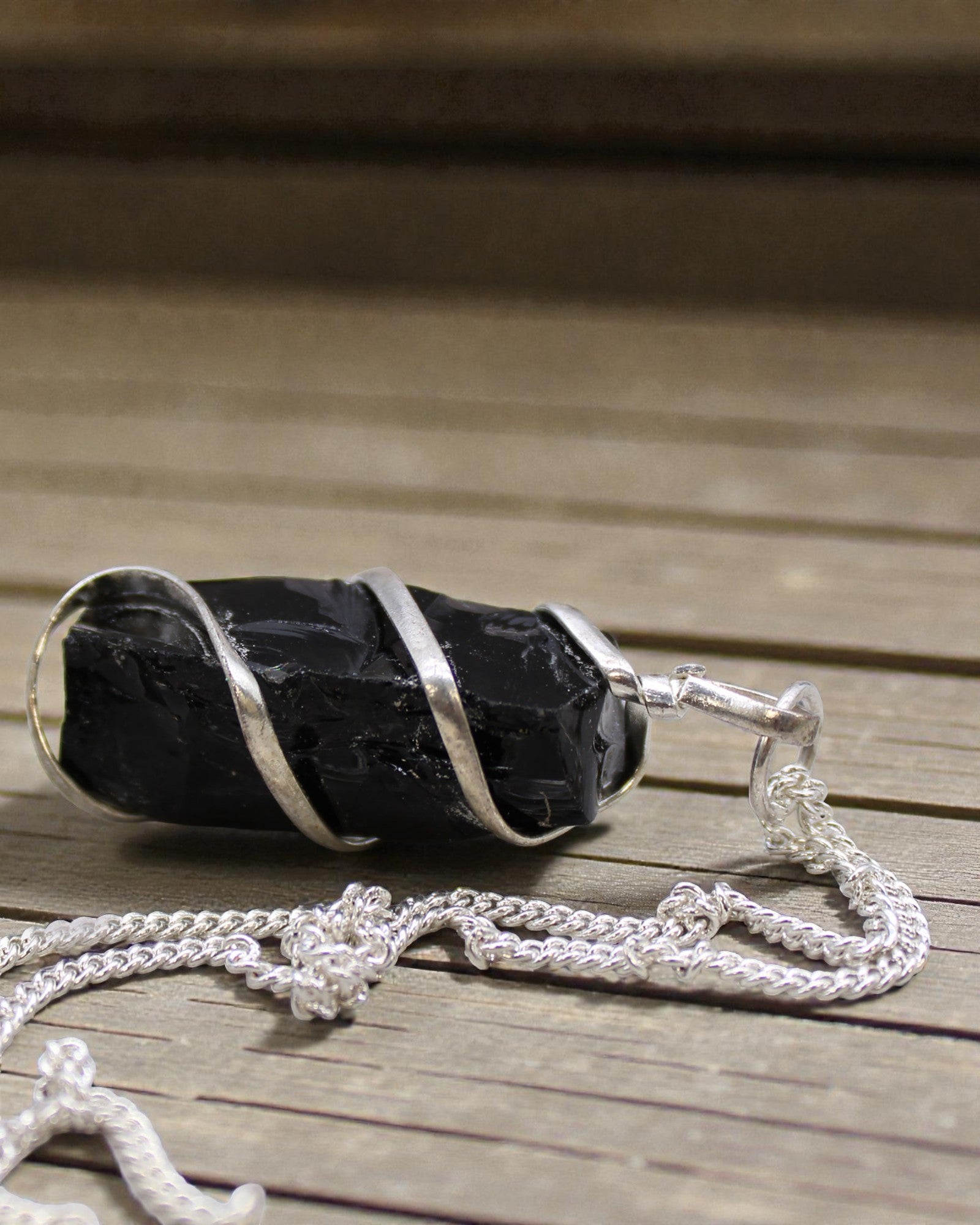 Cascade Wrapped Gemstone Necklace - Raw Black Onyx