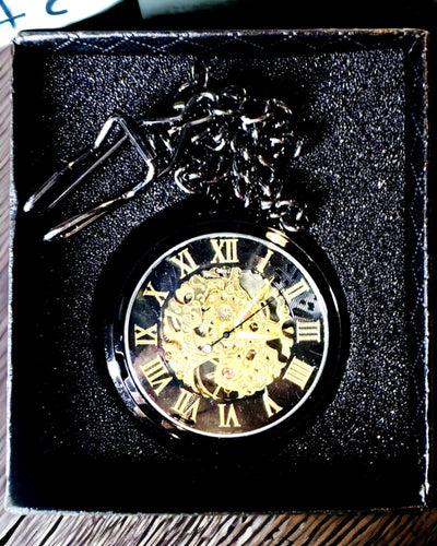 Mechanical Retro Style Pocket Watch, Waterproof, Semi-Automatic - Black Color - Perfect for a Gift, Engraving