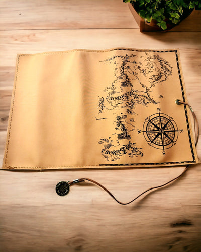 Retro Light Brown - Matte, Leather Traveler Style Pencil Case with World Map – Practical and Spacious. Personalization with Engraving.