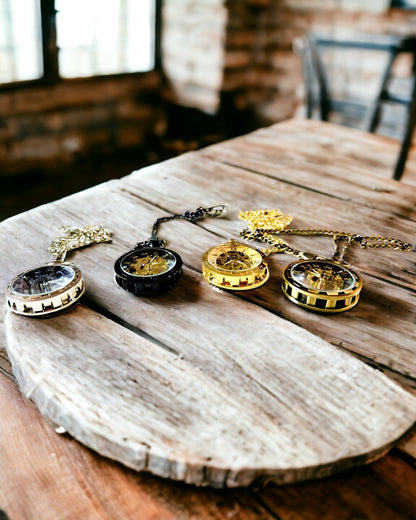 Mechanical Retro Style Pocket Watch, Waterproof, Semi-Automatic - Black Color - Perfect for a Gift, Engraving