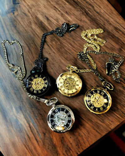 Mechanical Retro Style Pocket Watch, Waterproof, Semi-Automatic - Black Color - Perfect for a Gift, Engraving