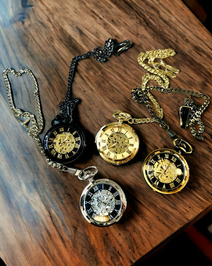 Mechanical Retro Style Pocket Watch, Waterproof, Semi-Automatic - Black Color - Perfect for a Gift, Engraving