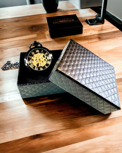 Mechanical Retro Style Pocket Watch, Waterproof, Semi-Automatic - Black Color - Perfect for a Gift, Engraving