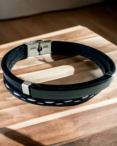 Brățară Sport din Piele PU și Oțel Inoxidabil cu Posibilitate de Gravare – 3 Culori